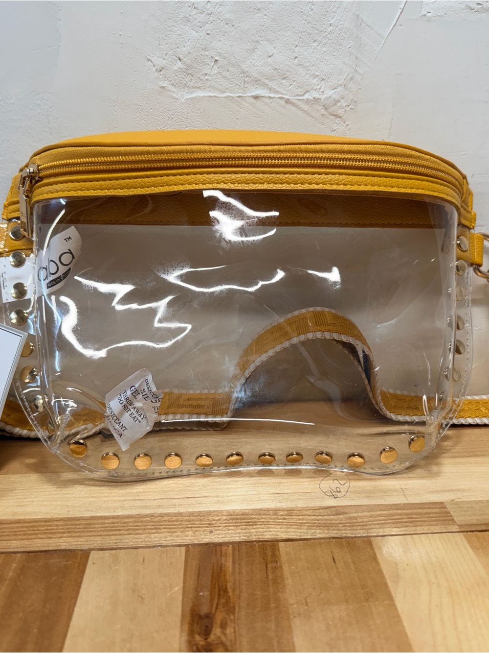 Alba Clear Crossbody Bag with Mustard Trim and Gold Studs